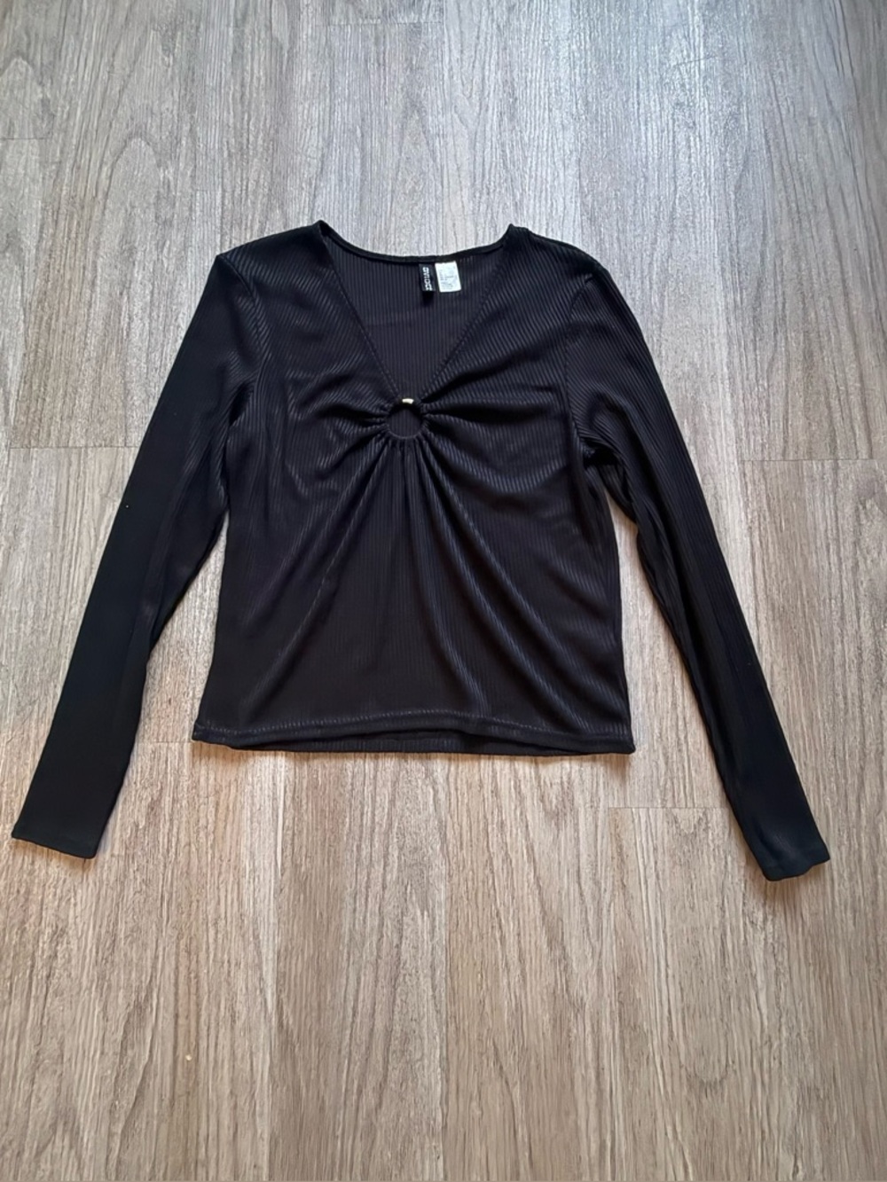 Long-Sleeve Black Twist-Front Women's Top